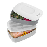 Bentgo front view with lid and strap showing secure closure and portability
