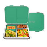 Bentgo front view showing colorful exterior and secure clips for easy carrying