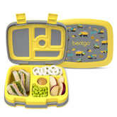 Bentgo lunch box front closed shows colorful print and leak-resistant benefit