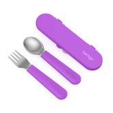 Bentgo front view of fork spoon set showing colorful case and coordinated look