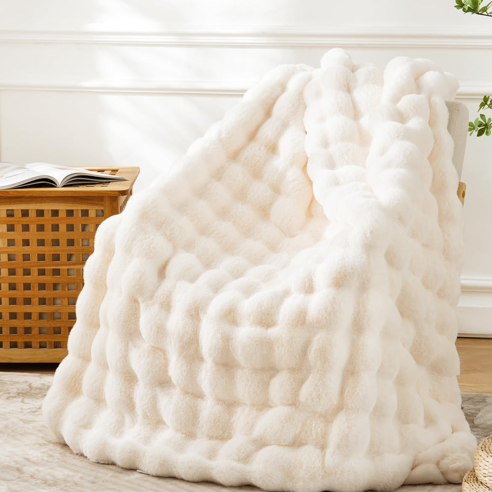 BENVWE front view throw in cream white showing full blanket benefits