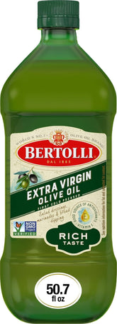 Bertolli bottle front view showing rich taste and 50.7 fl oz for pantry convenience