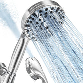 BESAQUO front-mounted shower head showing full spray coverage and stronger rinse