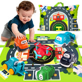 bessome front packaging showing six colorful trucks and mat, clear product view and appeal