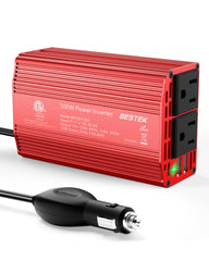 BESTEK front panel showing two AC outlets and two USB ports for versatile charging