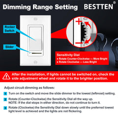 BESTTEN close-up of horizontal slider and rocker for precise, ergonomic dimming control