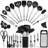 BESTZMWK full set front view showing all 33 utensils and holder for organized cooking