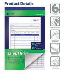 Better Office Products carbonless copies closeup showing white and canary sheets for instant duplicates