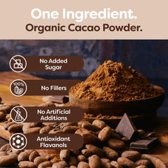 BetterBody Foods cacao being mixed into a smoothie showing creamy chocolate boost and flavor