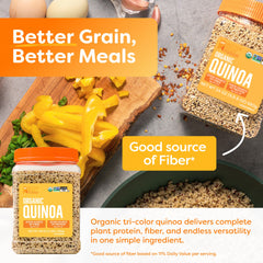 BetterBody Foods quinoa grains close-up highlighting texture and nutty flavor benefit