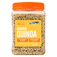 BetterBody Foods front packaging showing organic tri-color quinoa benefit pantry-ready