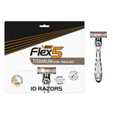 BIC Flex 5 front packaging showing ten disposable razors and value pack benefit