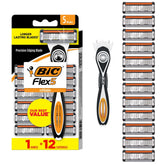 BIC Flex 5 handle and 12 cartridges displayed for long-lasting value