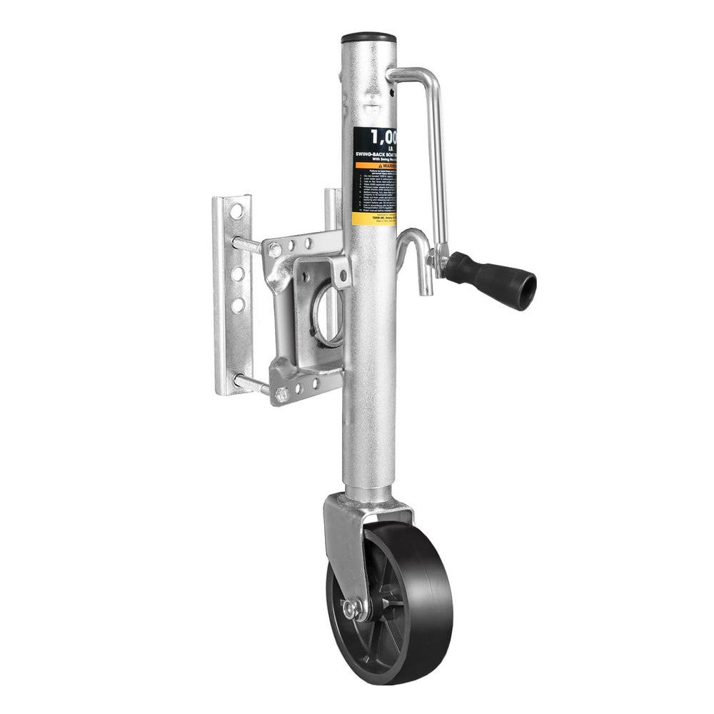 BIG RED front view of assembled jack showing steel body and wheel for reliable support