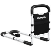 BigDolphin bed rail front view showing sturdy frame and foam wrap benefit stability