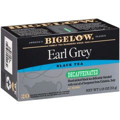 Bigelow decaffeinated Earl Grey front box showing pack quantity and branding for pantry storage