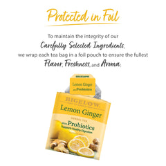 Bigelow steaming cup of lemon ginger tea illustrating comforting hot brew