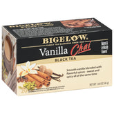 Bigelow Vanilla Chai front box showing branding and flavor benefits