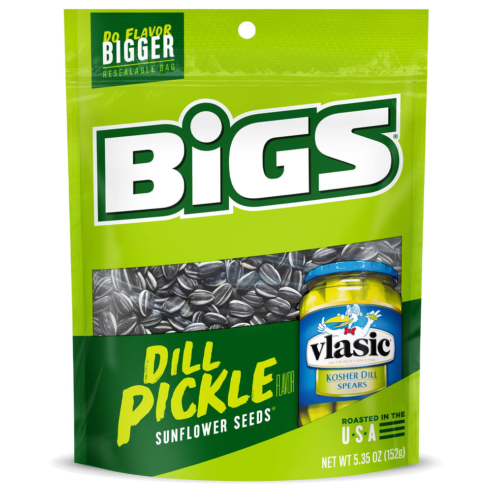 BIGS front packaging showing Vlasic dill pickle branding and convenience