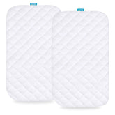 Biloban front view of two-pack bassinet pad showing fit and tidy packaging benefit