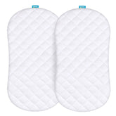 Biloban front pack shot showing two bassinet pad covers and fit benefit