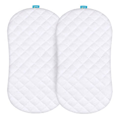 Biloban front pack shot showing two bassinet pad covers and fit benefit