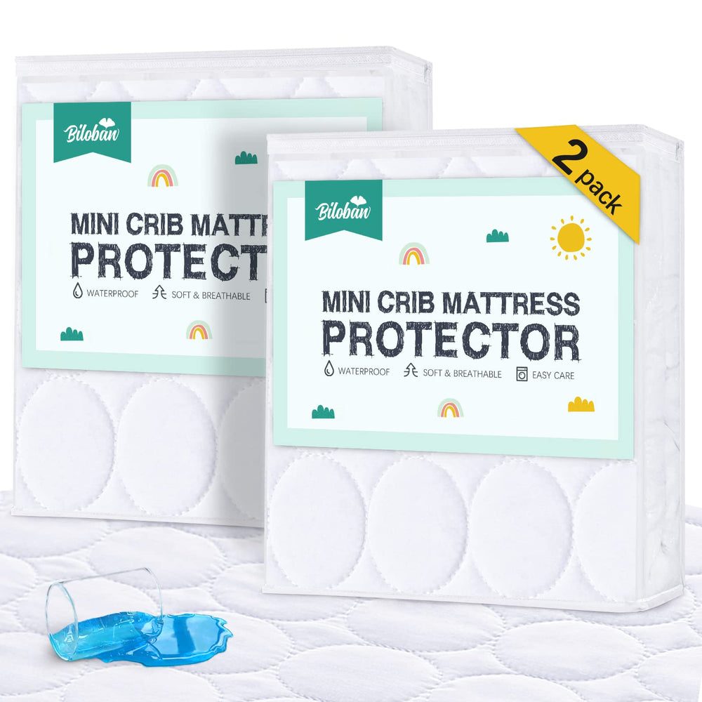 Biloban front packaging showing two white mini crib protectors and convenience