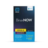BinaxNOW front packaging showing the four-test kit and brand for quick selection