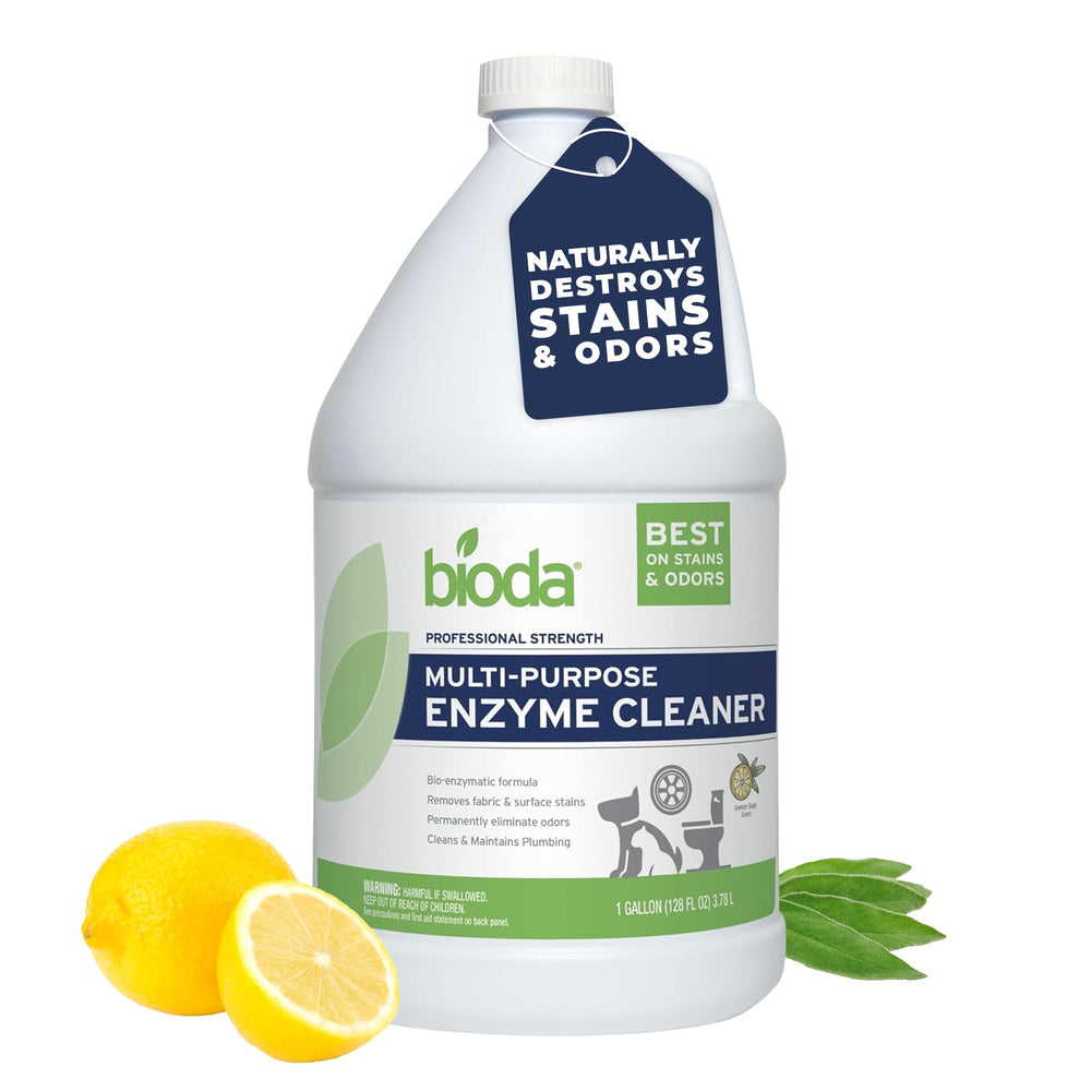 Bioda 1 gallon bottle front view showing label and size benefit