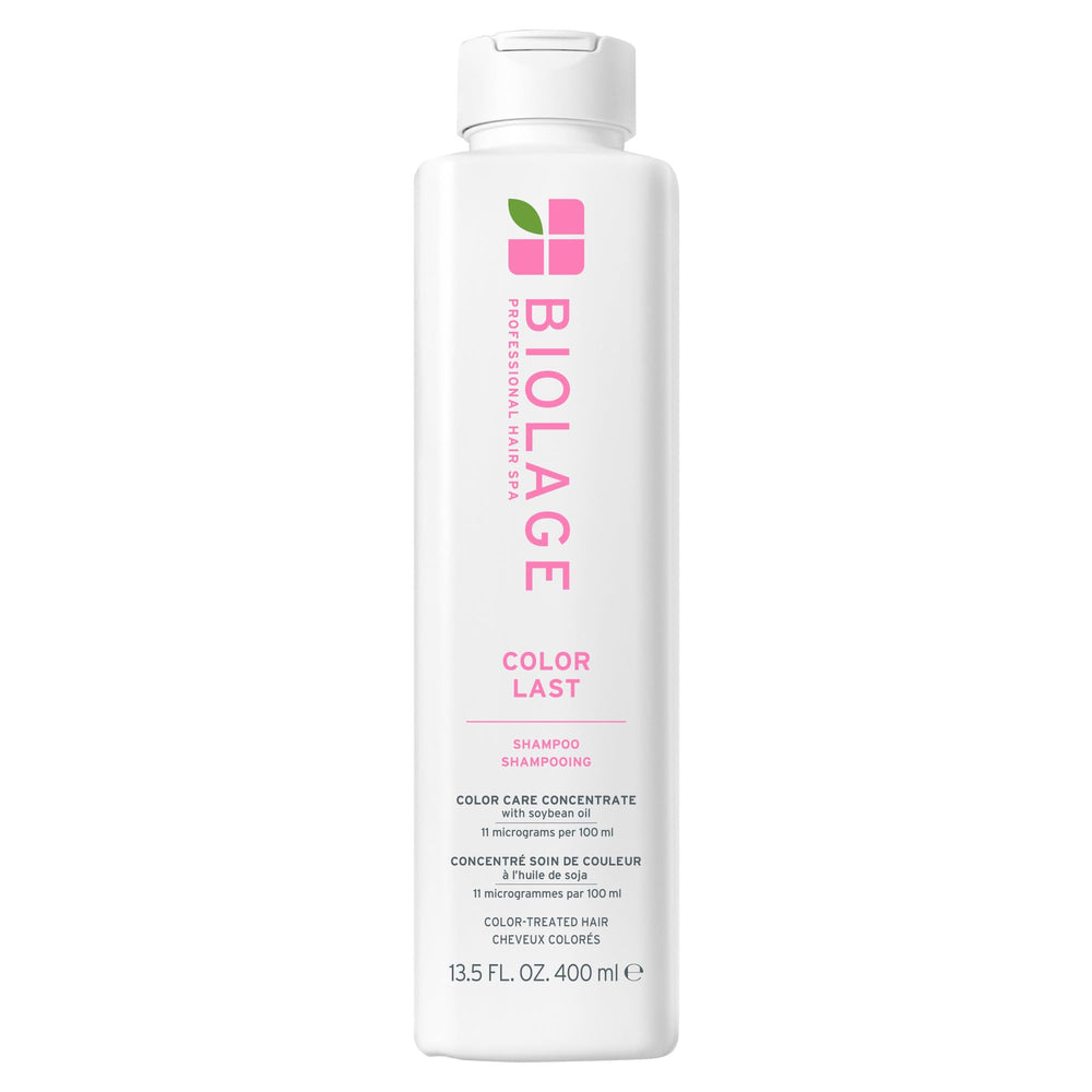 Biolage Color Last shampoo front bottle shows product and eco-friendly packaging benefit