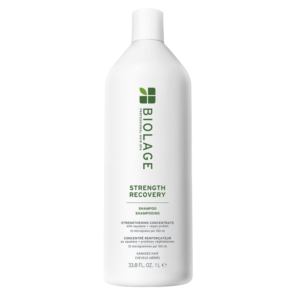 Biolage front bottle view showing 33.8 oz and salon-size strength benefit