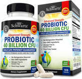 BioSchwartz front bottle view showing probiotic label and benefits