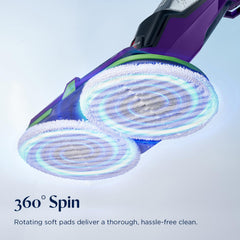 BISSELL detail of rotating microfiber mop pads lifting dirt for effective cleaning