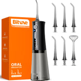 Bitvae flosser front view showing controls and ergonomic handle for easy use