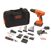 BLACK+DECKER drill kit front packaging showing components and benefit of ready-to-use set