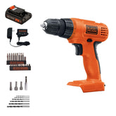 BLACK+DECKER drill front angle showing compact body and ready-to-use kit benefit
