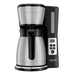 BLACK+DECKER thermal carafe close-up showing four-layer vacuum seal and heat retention
