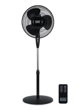 BLACK+DECKER front view pedestal fan showing controls and airflow benefit