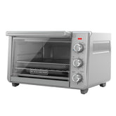 BLACK+DECKER front view of toaster oven showing controls and door for easy countertop use
