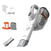 BLACK+DECKER front view of handheld vacuum showing compact design and strong suction benefit