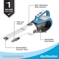 BLACK+DECKER pull-out crevice tool extended to access narrow gaps and seams