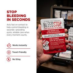 BleedStop powder applied in hand, quick wound stabilization
