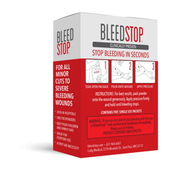 BleedStop single sachet close-up, convenient portable first-aid