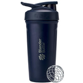 BlenderBottle navy front view showcasing sleek insulated stainless steel