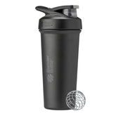BlenderBottle Sport Sleek front view showcasing sleek black finish and ergonomic grip benefit