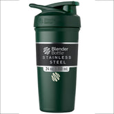 BlenderBottle front view green showing insulated stainless steel and stylish finish