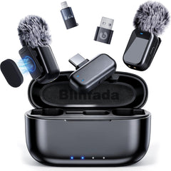 Blinfada front kit shot showing compact dual microphones and case for portable convenience