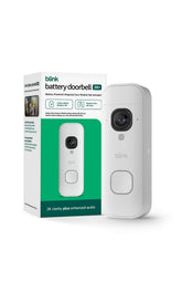 Blink Battery Doorbell 2K+ front view showing clean white face and camera for clear identification