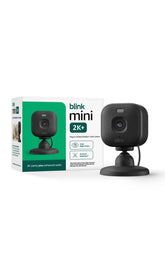 Blink Mini 2K+ front view showing compact black camera and clear lens benefit
