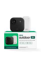 Blink outdoor 2K+ front view showing camera design and easy setup benefit